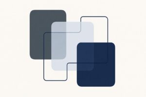 Abstract layered geometric composition in navy and light blue evoking structure and verification