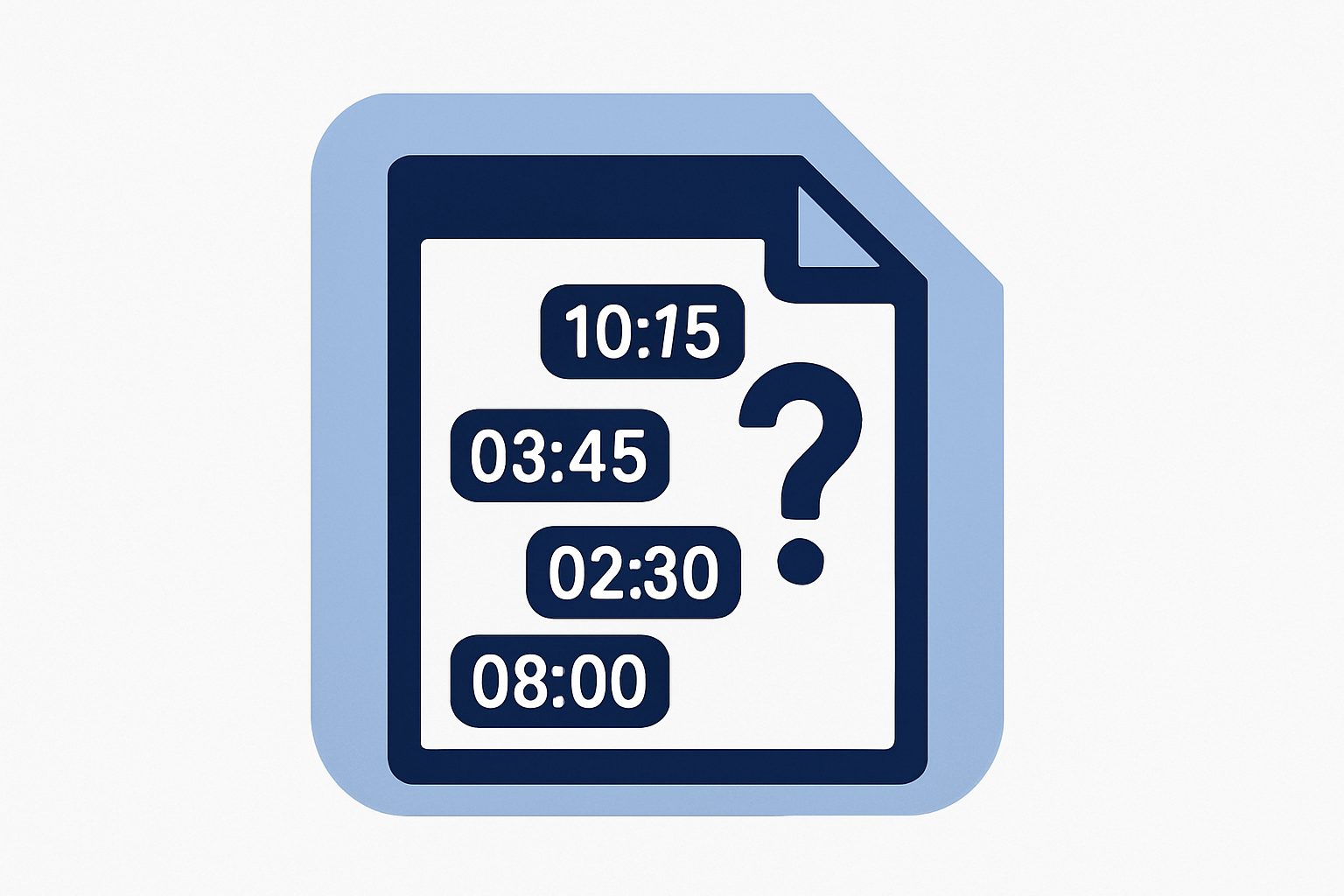 A job record with several scattered timestamp fields and a large question mark where an on-time indicator should be