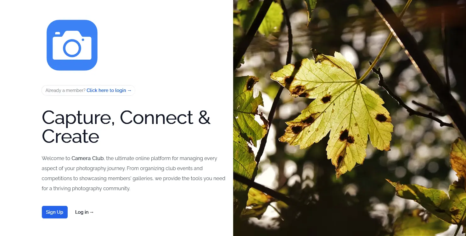 Screenshot of the CameraClub.Online platform