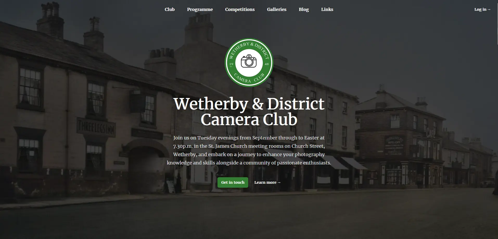 Screenshot of the Wetherby & District Camera Club website homepage
