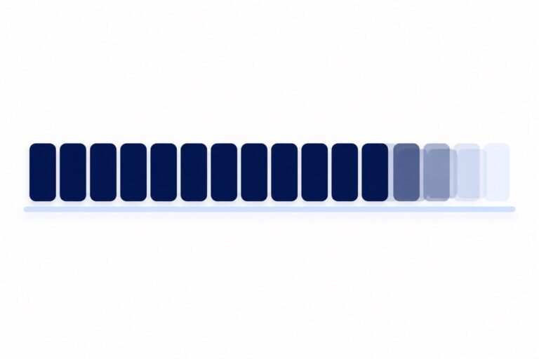 Abstract navy blocks settling into a row above a light blue line